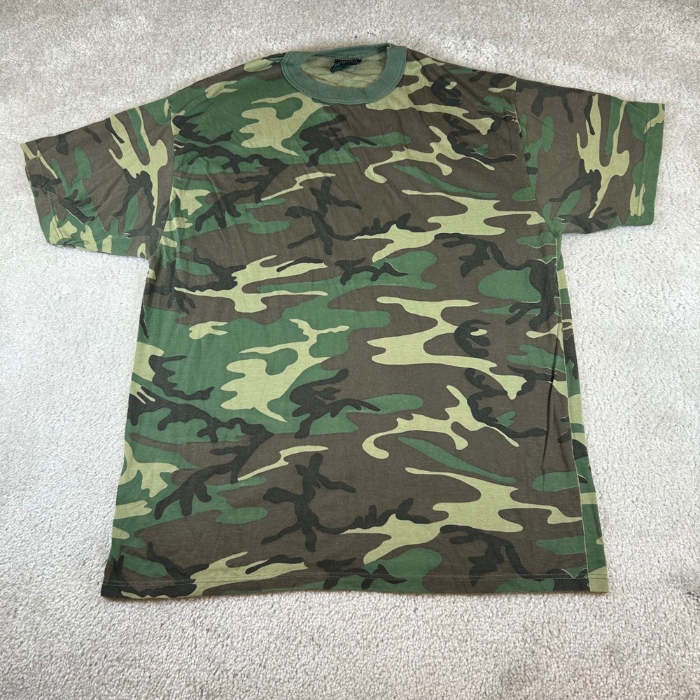 Rothco Camo T-Shirt Mens XL Green Woodland Camouflage Made in USA Short Sleeve